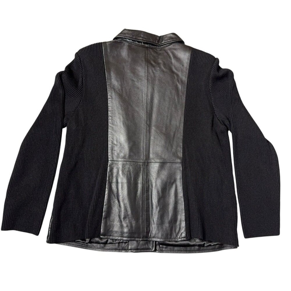 Leather Moto Jacket Zip Up Soft Black Knit Back Sleeves 18W Lined Casual Hip - Picture 13 of 16